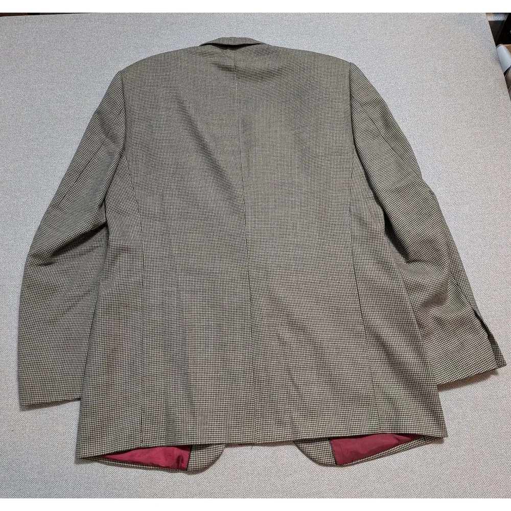 Alan Flusser Men's Blazer 44L Worsted Wool Brown Houndstooth Suit Jacket Coat